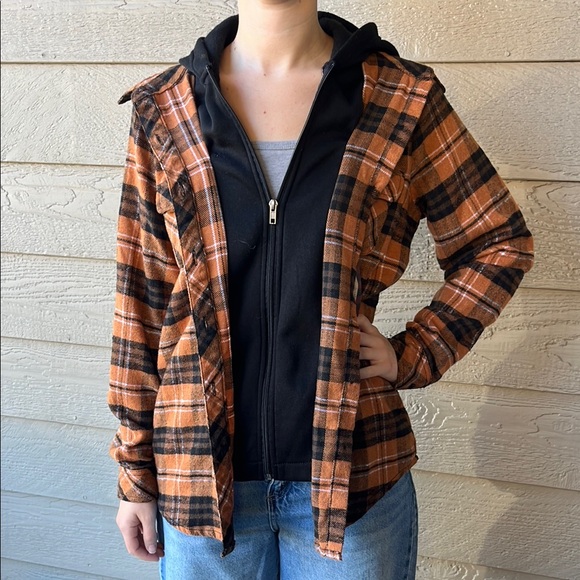 Tupac Shakur Upcycled Flannel Shirt with Hood Size Medium M Handmade - Picture 3 of 5